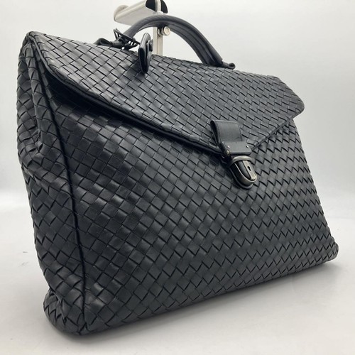 Bottega Veneta Business Bag Black Leather Intrecciato with Lock From Japan