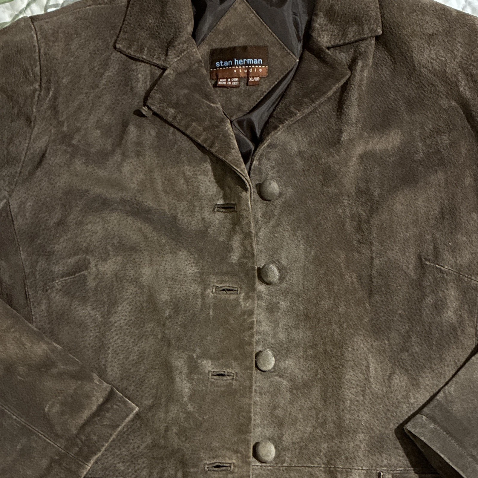 Stan Herman Studio Men's Brown Suede Leather Button Front Lined Jacket XL - product detail image 2