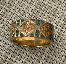 apm Monaco Gold Over 925 Silver Band Ring Size 4.5-4.75 Multi Color Pave