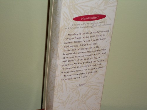 LARRY BIRD~SECOND IN HOOP STAR SERIES~HALLMARK ORNAMENTS TRADING CARD INSIDE - Picture 3 of 3