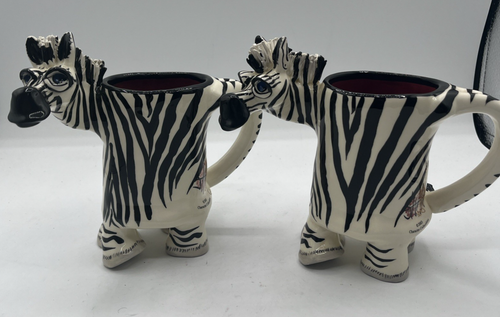 Vintage SWAK RARE Zebra Mugs Signed Lynda Corneille 2003 Set of 2 - Picture 2 of 12
