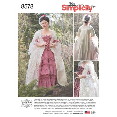 SIMPLICITY 8578 MISSES 18. JAHRHUNDERT KLEID KOSTÜM Schnittmuster Größe 4-12 14-22