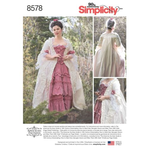 SIMPLICITY 8578 MISSES 18th CENTURY GOWN COSTUME Sewing Pattern Size 4-12 14-22