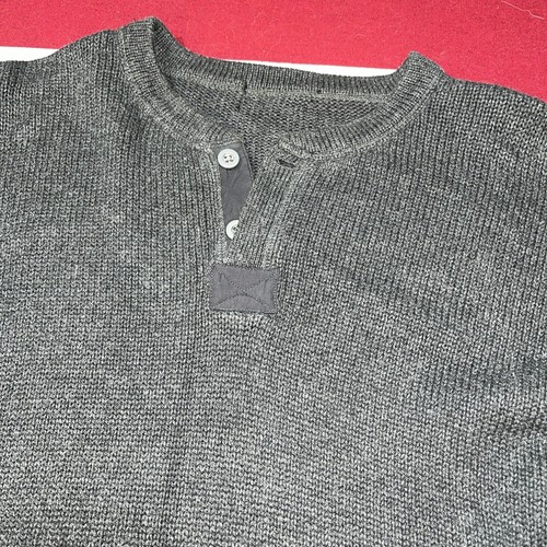 90s GRAY Grunge Henley SWEATER HEAVY Cotton KNIT pocket Sleeves Mens XL pullover - Picture 4 of 17