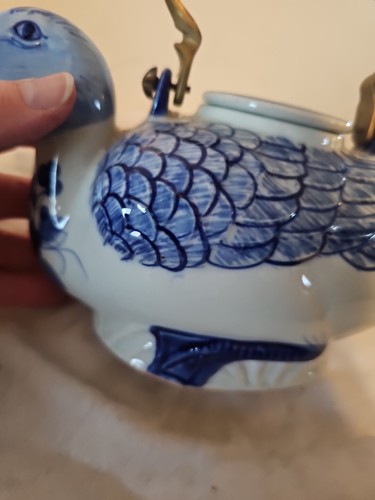 Vintage Keramik Ente Teekanne weiß/blau Handarbeit Thailand Porzellan Teekanne - Bild 5 von 12