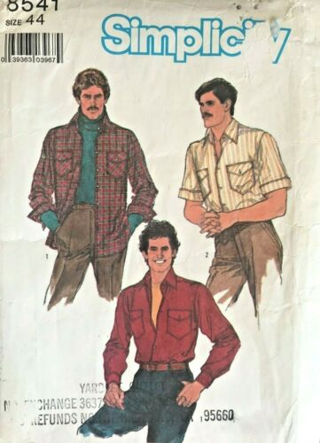 Camisa de hombre Simplicity años 80 de colección patrón 7052 talla 44 sin cortar - Imagen 1 de 2
