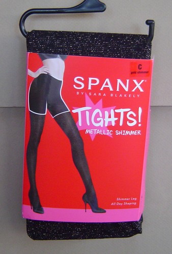 NWT $32 SPANX Size C METALLIC GOLD SHIMMER MID-THIGH SHAPING TIGHTS Black 20179R - Picture 1 of 5