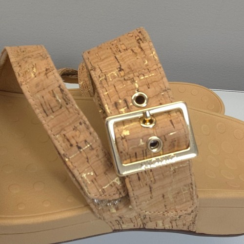 Vionic Slide Sandals Size 9 Pacific Rio Cork Gold Strappy Comfort Platform Wedge - Picture 6 of 9