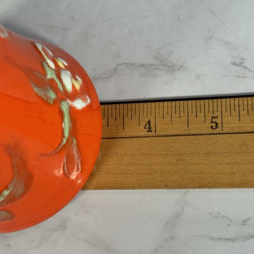 Vintage 1979 Hobbiest Painted Ceramic Vase Orange w/ White Yellow Green Florals - Picture 7 of 8