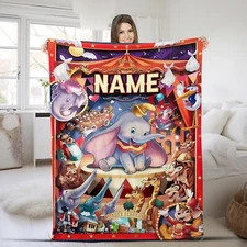 Personalized Elephant Movie Blanket, Elephant Blanket, Cartoon Movie Blanket Chi
