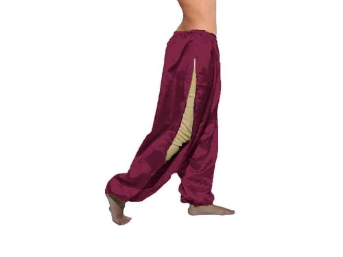 Satin Belly Dance Pantaloons Pant Yoga Pant High Split Harem Aladdin Baggy S18-1 - Picture 40 of 44