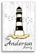 Custom Lighthouse Family Name Sign – Personalized Beach House or Coastal Wall Ar