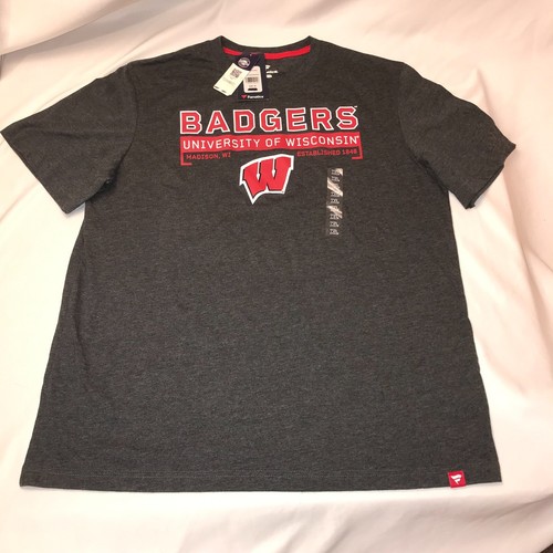 UNIVERSITY OF WISCONSIN BADGERS T-shirt Men's XL Fanatics Gray W Logo NEW