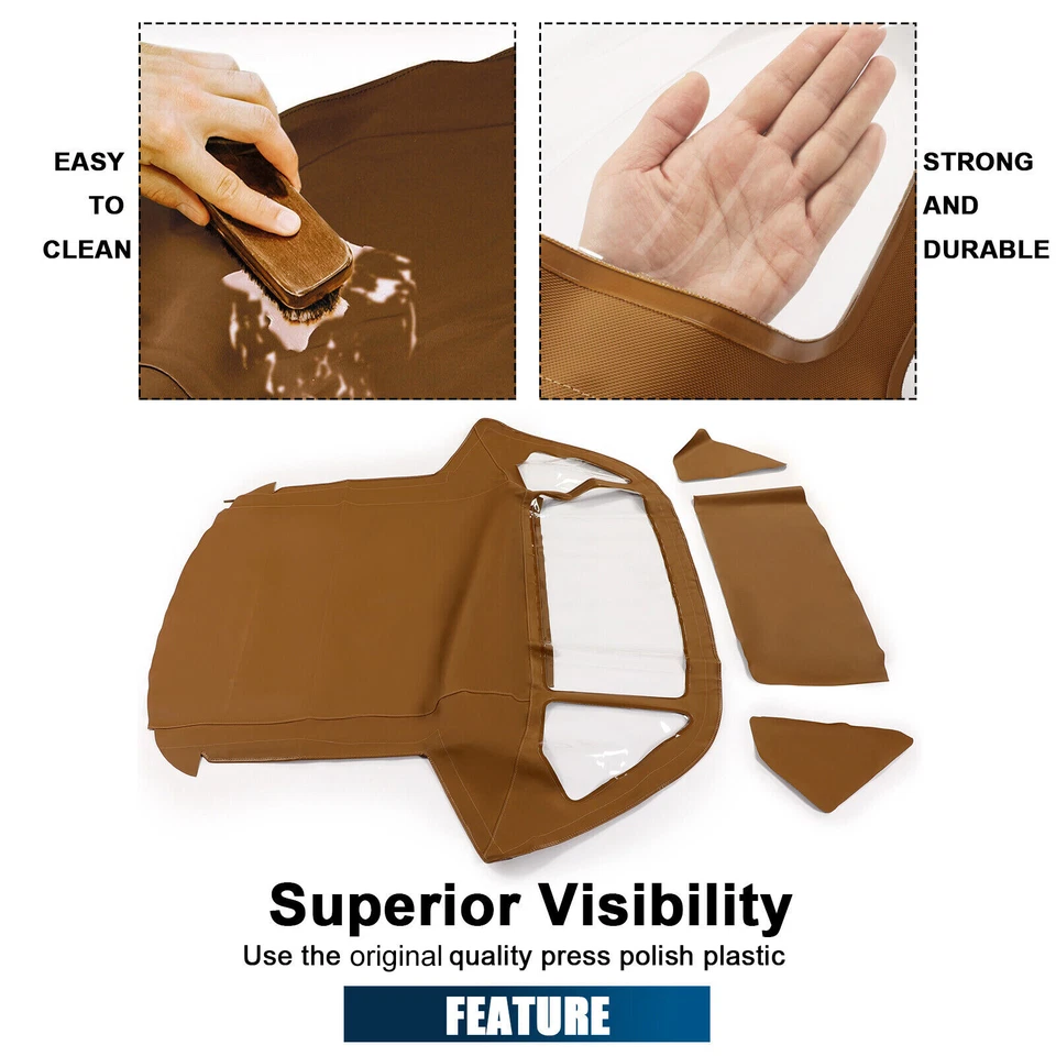 For 1972-89 Mercedes Benz R107 280SL 560SL 380SL 450SL Convertible Soft Top Tan - Image 4 of 4