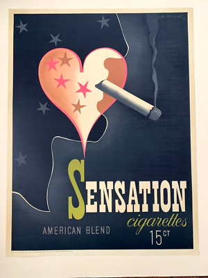 Am Cassandre Sensation Cigarettes 1983 Original Lithograph Poster
