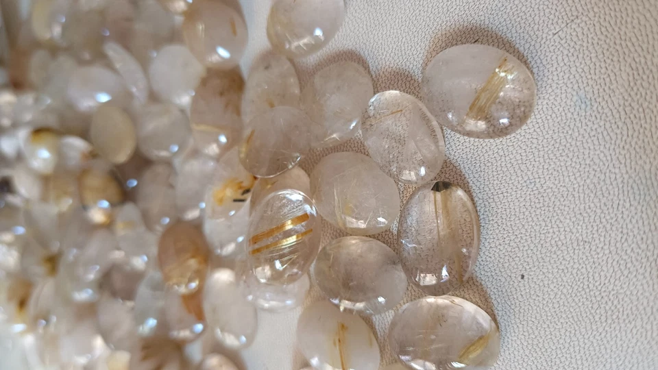 100% Natural Golden : Rutilated Quartz 15×25MM Oval Cabochon Loose Gemstones - Image 2 of 4