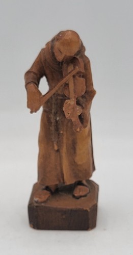 Anri Monk Violinist Wood Figurine Religious Statue Friar Priest Church Music 3"