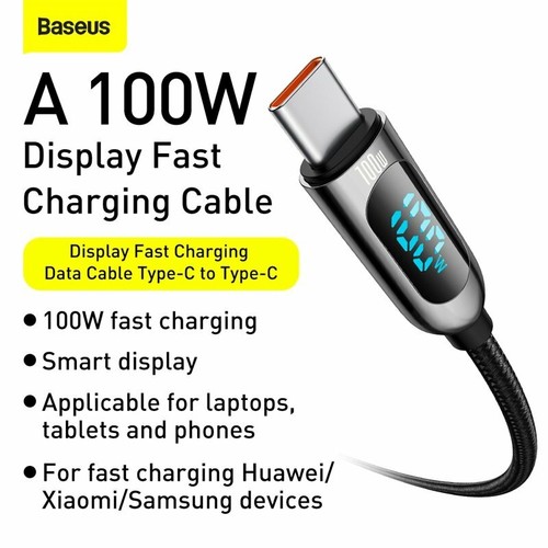 Baseus 100W USB C Kabel ładujący PD 5A Wyświetlacz LED Szybki kabel do Macbooka iPada - Zdjęcie 5 z 12