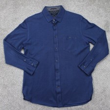 Ted Baker Broader Shirt Mens 4 Blue Geometric 100 Cotton Long Sleeve Button Up