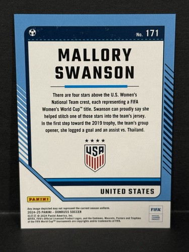 2024-25 Panini Donruss Soccer FIFA USWNT Mallory Swanson Red Foil /99 - Picture 4 of 4