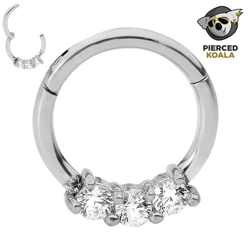 2Pcs Surgical Steel Gem Hinged Segment Septum Tragus Nose Ring Sleeper Earrings - Picture 2 of 15