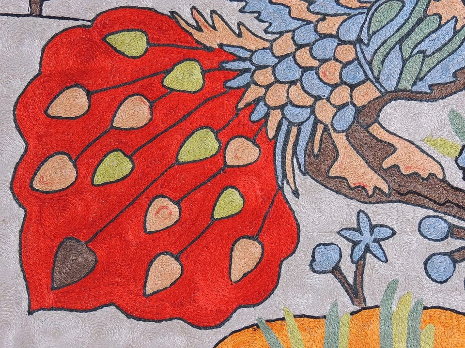 Par de alfombras decorativas de pared marfil pavo real alfombra tapiz bordado crewel 36"x24" Foto 4 de 4