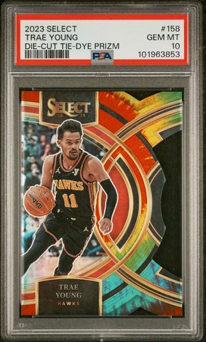 TRAE YOUNG 2023-24 SELECT PREMIER LEVEL TIE-DYE PRIZM DIE CUT /25 Q2491 - Bild 1 von 3