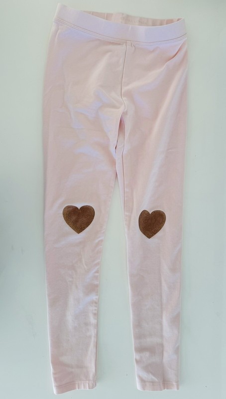 J.CREW CREWCUTS GIRLS Pink Gold Glitter Heart Knee Patches Leggings Sz Medium 8