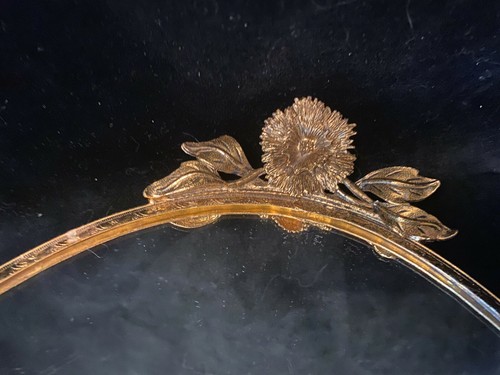 Vintage Large Mirror Vanity Oval tray Gilt Brass with Floral motif - Picture 3 of 7
