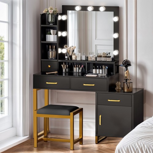 4 Drawers Chest of Drawer Vanity Cabinet with Mirror LED Light & Storage Shelves - Picture 12 of 13