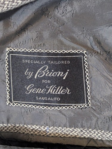 Brioni Double Breasted Blazer Men 46L Long Wool Cashmere Italy Grey Herringbone - Picture 18 of 23