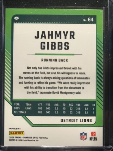 2024 Donruss Optic Holo Jahmyr Gibbs Detroit Lions - Picture 2 of 2