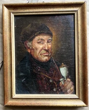 Oil Painting Portrait Man With Meerschaum Pipe Unreadable Signed Um 1900