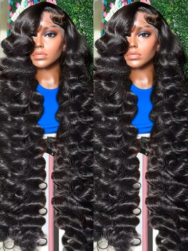 Loose Wave Human Hair Wig 13x6 HD Transparent Lace Frontal Wig Pre Plucked