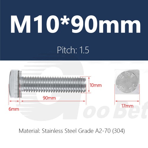 M10 Square Head Bolts T-Bolts T Slot Track Profile Screws Stainless Steel A2 304 - Picture 28 of 29