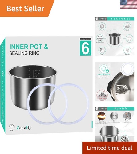 Genuine Stainless Steel Inner Pot & Silicone Sealing Rings Set - Power Cooker...