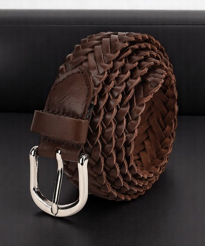 Cinturón informal trenzado Leatherboss de cuero genuino para hombre, marrón - Imagen 3 de 9