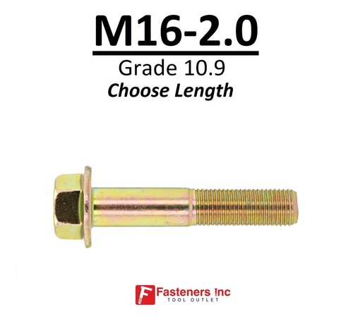 M16-2.0 x (Choose Length) Grade 10.9 Metric Flange Bolts Yellow Zinc Hardened - Picture 122 of 142