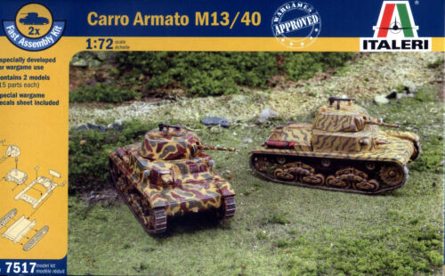 Italeri 1/72 7517 Zweiter Weltkrieg italienischer Carro Armato M13/40 (2 schnelle Montagemodelle) - Bild 1 von 2