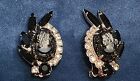 navette & clear crystal clip earrings DeLizza & Elster Juliana Black Cameo