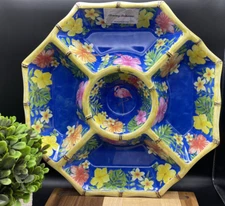 TOMMY BAHAMA MELAMINE Tropical Hibiscus Flamingo Large Chip and Dip Bowl NEW