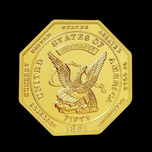 Vergoldet 1851 American Humbert achteckige Münze Adler Gedenkmedaille Geschenk - Bild 2 von 8