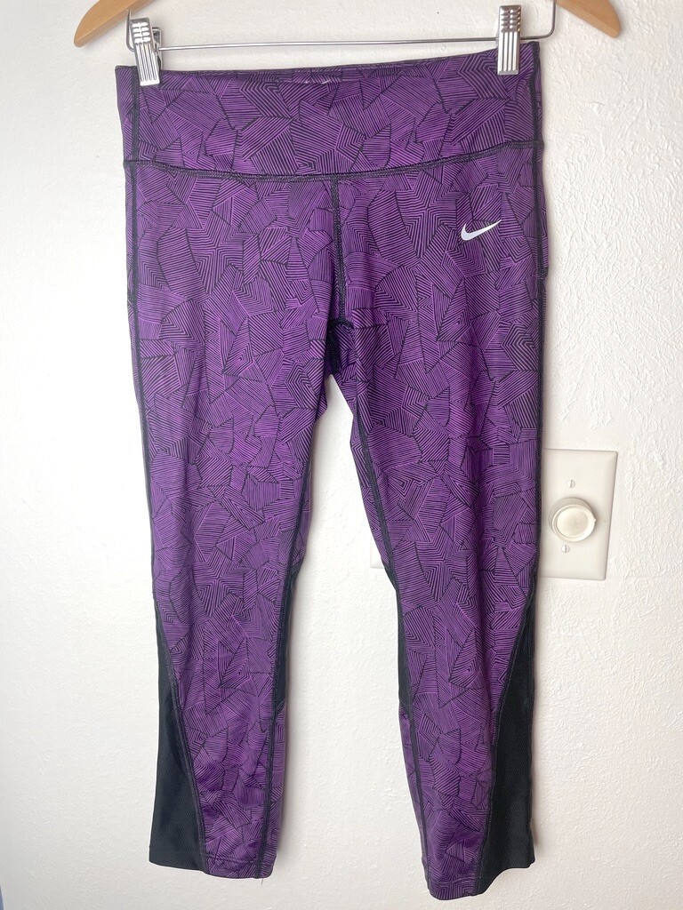 Nike Leggings Women's Small Crops Running DRI-FIT Athletic Purple Mesh Leggings