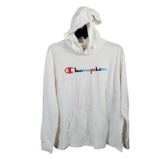 Champion Womens Hoodie Sweatshirt White Blue Pullover Long Sleeve Pockets M New