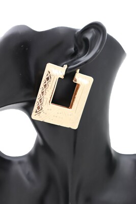 Women Hook Earrings Gold Color Metal Big Square Shape Sexy Geometric Statement