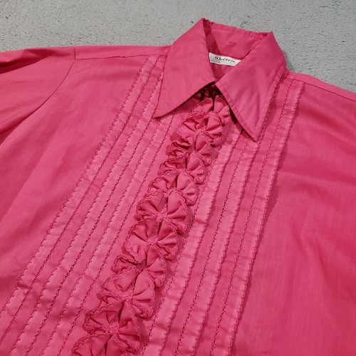 Vintage Delton Tuxedo Shirt Mens Medium Pink Ruffles Long Sleeve 70s French Cuff