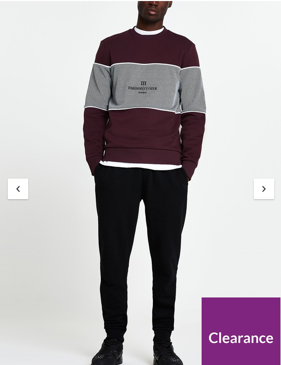 River Island Mens Big \u0026 Tall Maison Riviera Sweatshirt Jumper S M L XL  Burgundy | eBay UK