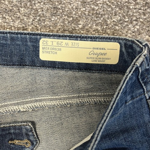 Diesel Women Jean Slim Skinny Low Waist Stretch Blue Distressed Grupee W31 L28 * - Picture 8 of 11