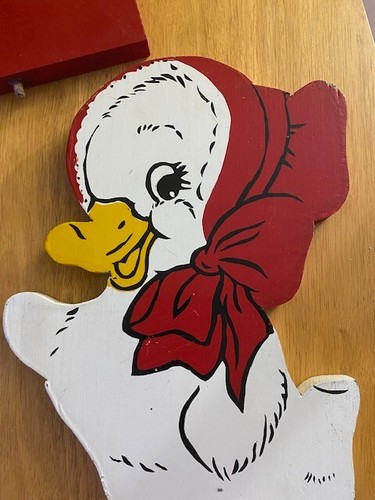 Vtg Anthropomorphic Duck & Welcome Sign Wooden Garden Stake Midcentury Two Sided - Picture 6 of 13