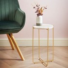 Side End Coffee Table Round Top White Solid Marble & Gold Legs Living Room Table